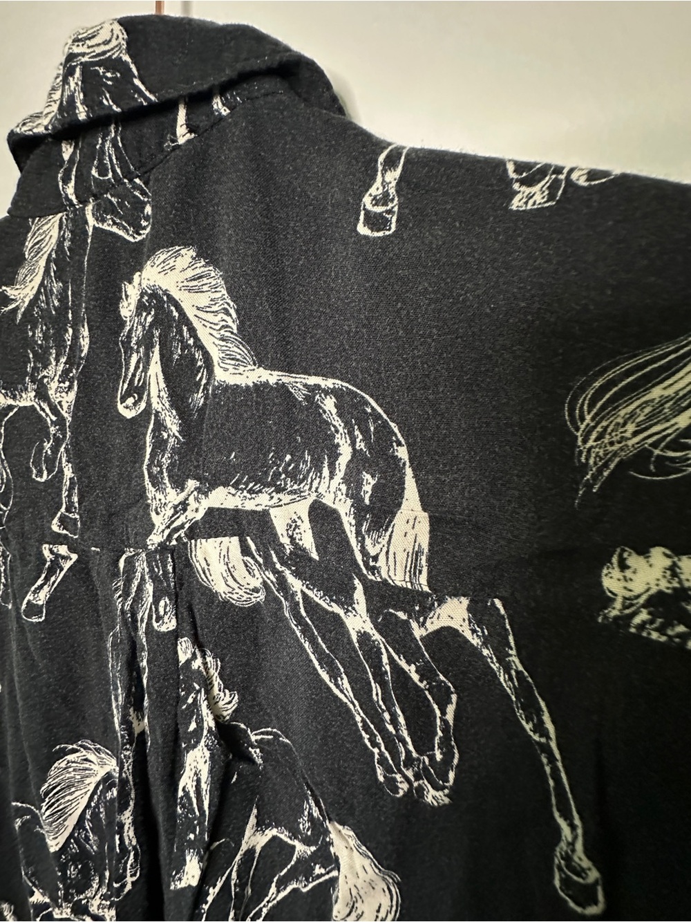 Jane and Delancey Black Button-Down Shirt with White Horse Print - Picture 4 of 4